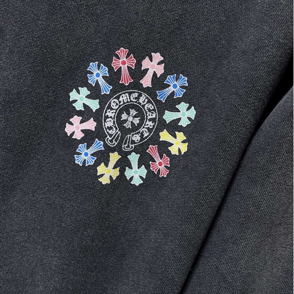 Chrome Hearts Black Tee with Multicolor Crosses